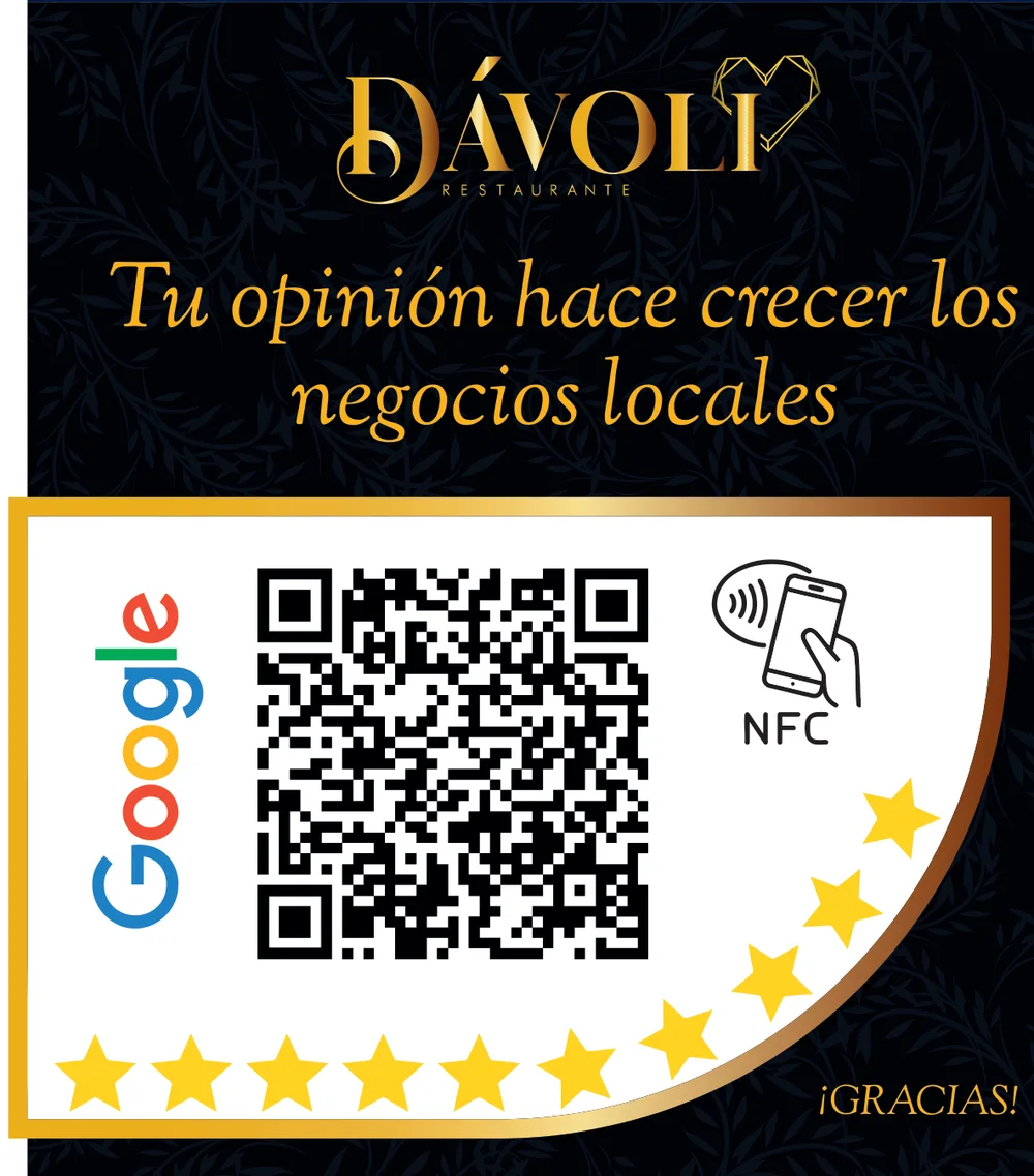 Soporte de reseñas de Dávoli con NFC y código QR