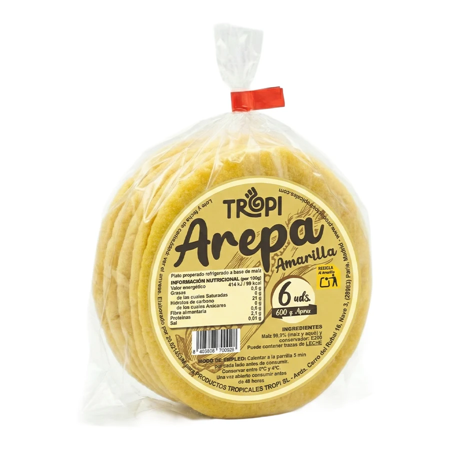 Arepa Amarilla de Tropi, con su etiqueta