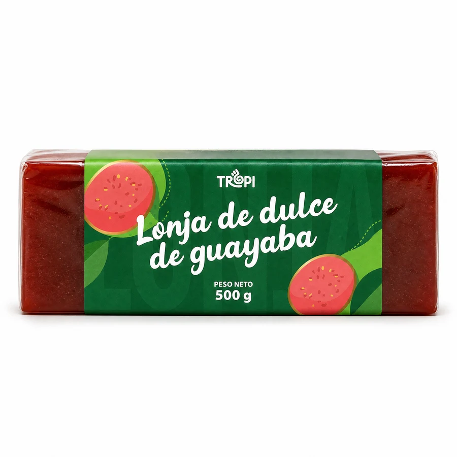 Lonja de dulce de guayaba de Tropi, con su etiqueta