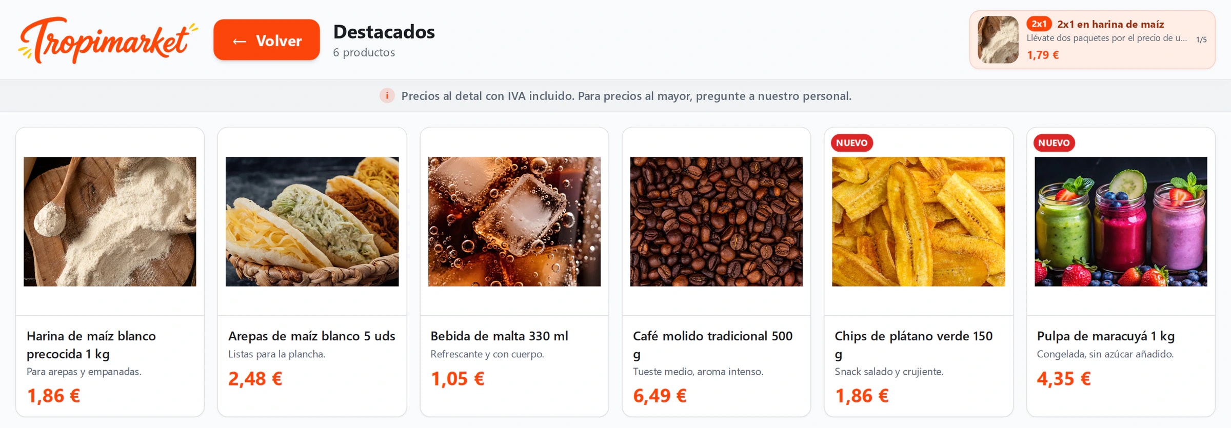 Productos destacados del kiosco con su precio final