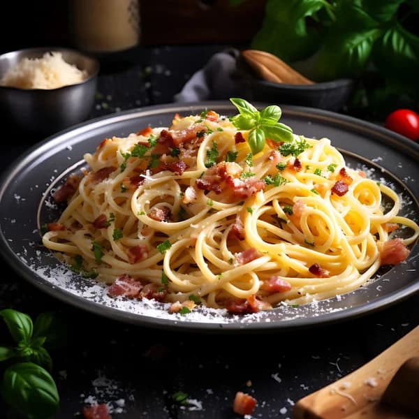 Ejemplo de foto de carta creada con IA: espaguetis carbonara
