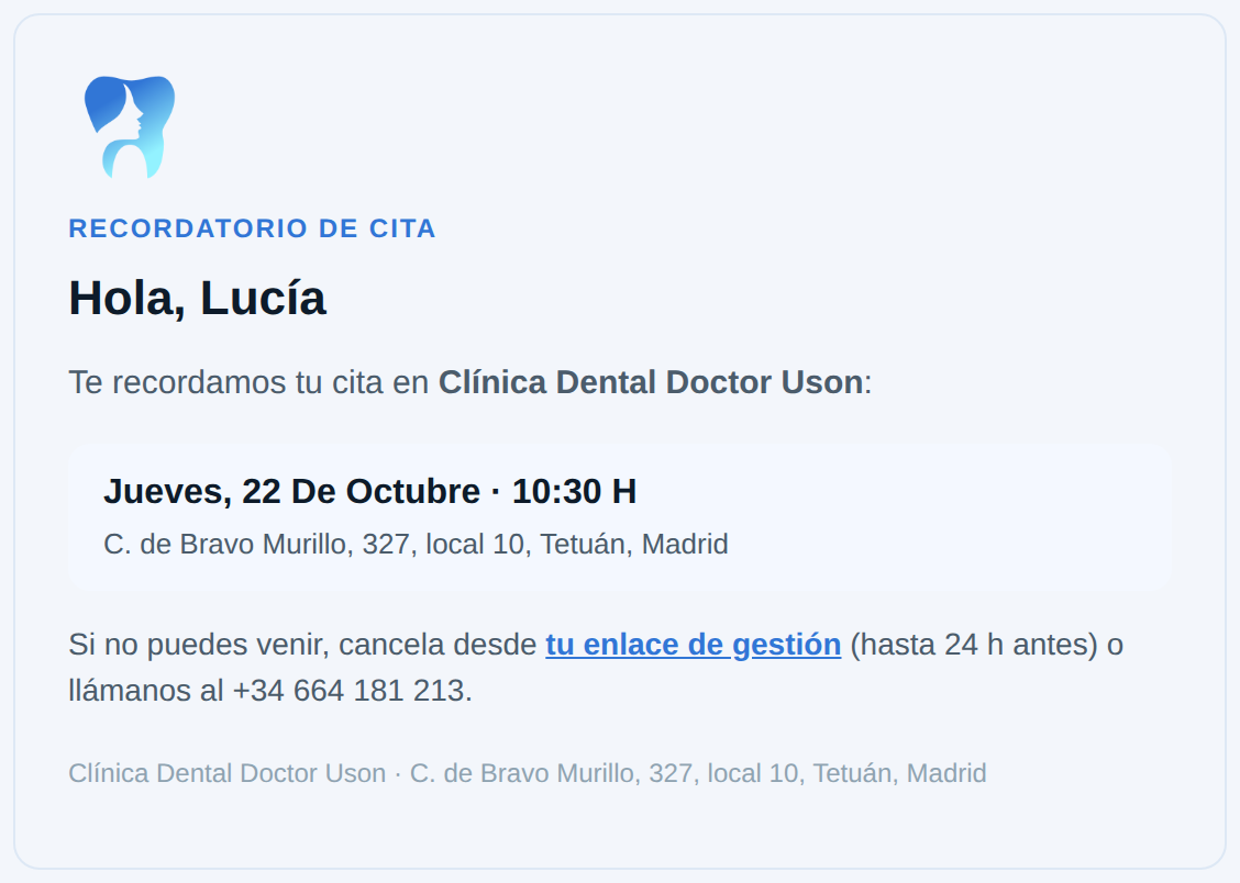Email de recordatorio de cita