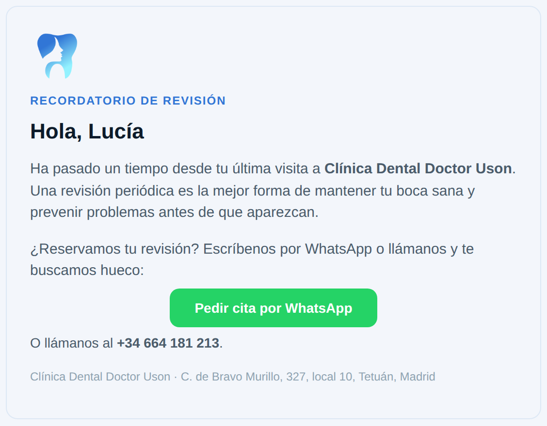 Email de recordatorio de revisión